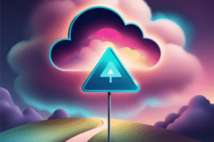 Abstract image of cloud in the sky representing cloud tech with a yield sign.